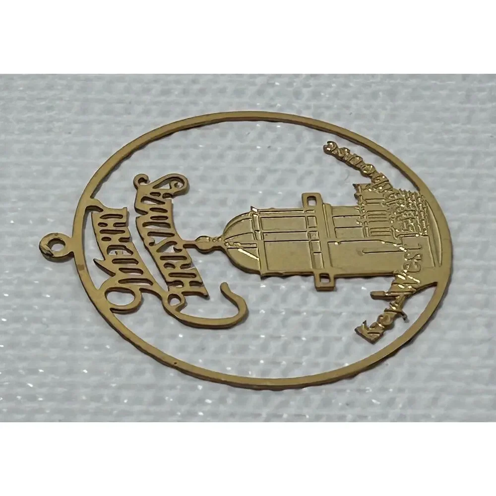 2” Merry Christmas Key West Lighthouse Gold Tone Christmas Tree Ornament Vintage